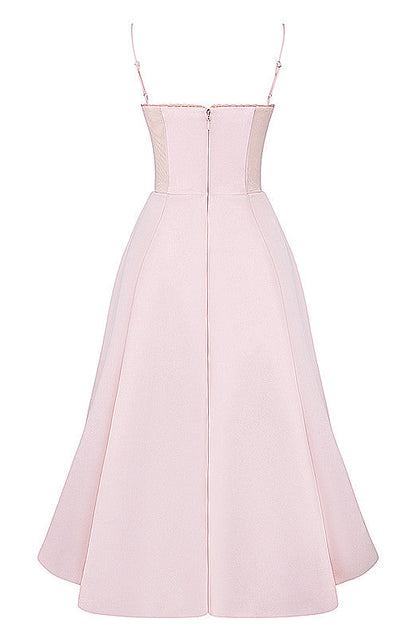 Bustier A Line Mesh Detail Midi Dress Pink
