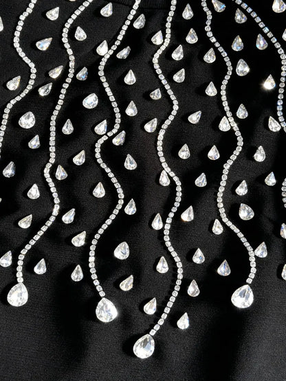 Long Sleeve Crystals Maxi Dress Black