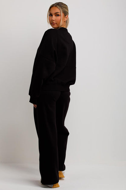 Bomber Sweatshirt With Zip And Joggers Loungewear Set Black