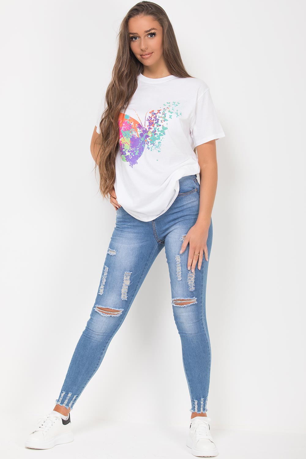 Butterfly Print T Shirt White