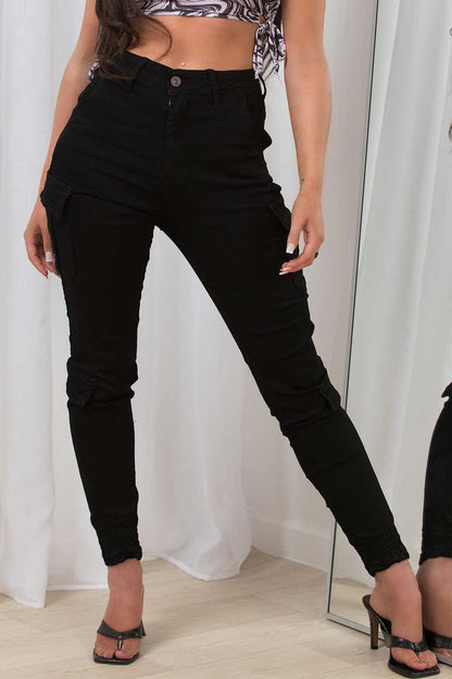 Black Cargo Trousers With Pocket Detail