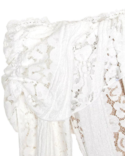 Long Sleeve Bardot Lace Insert Dress White