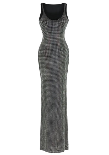 Crystal Embellished Maxi Dress Black