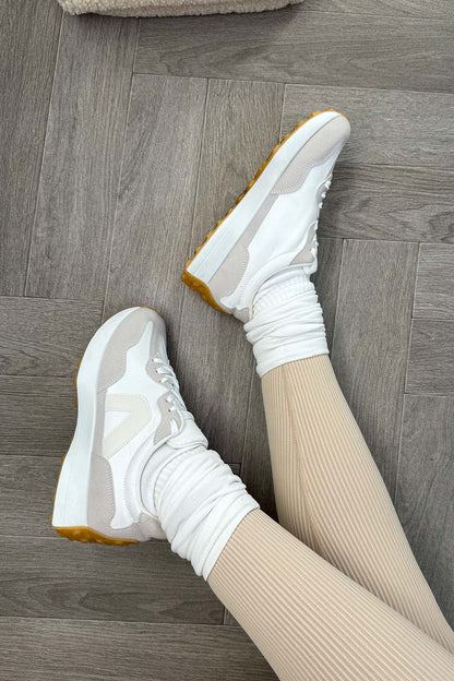 Chunky Lace Up Trainers Beige
