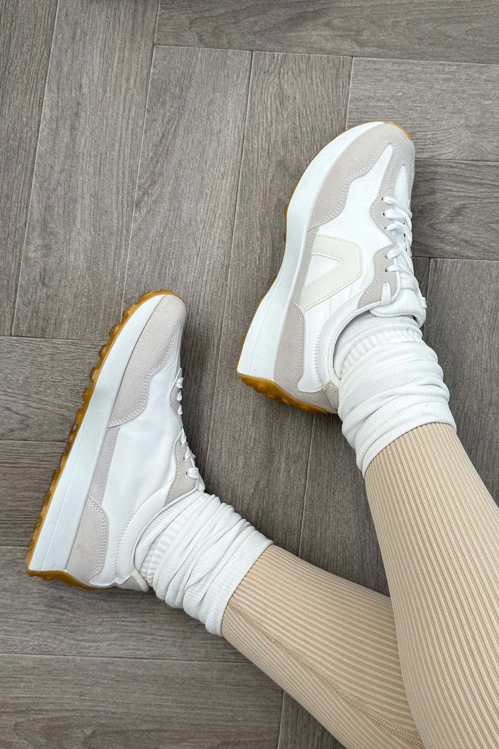 Chunky Lace Up Trainers Beige