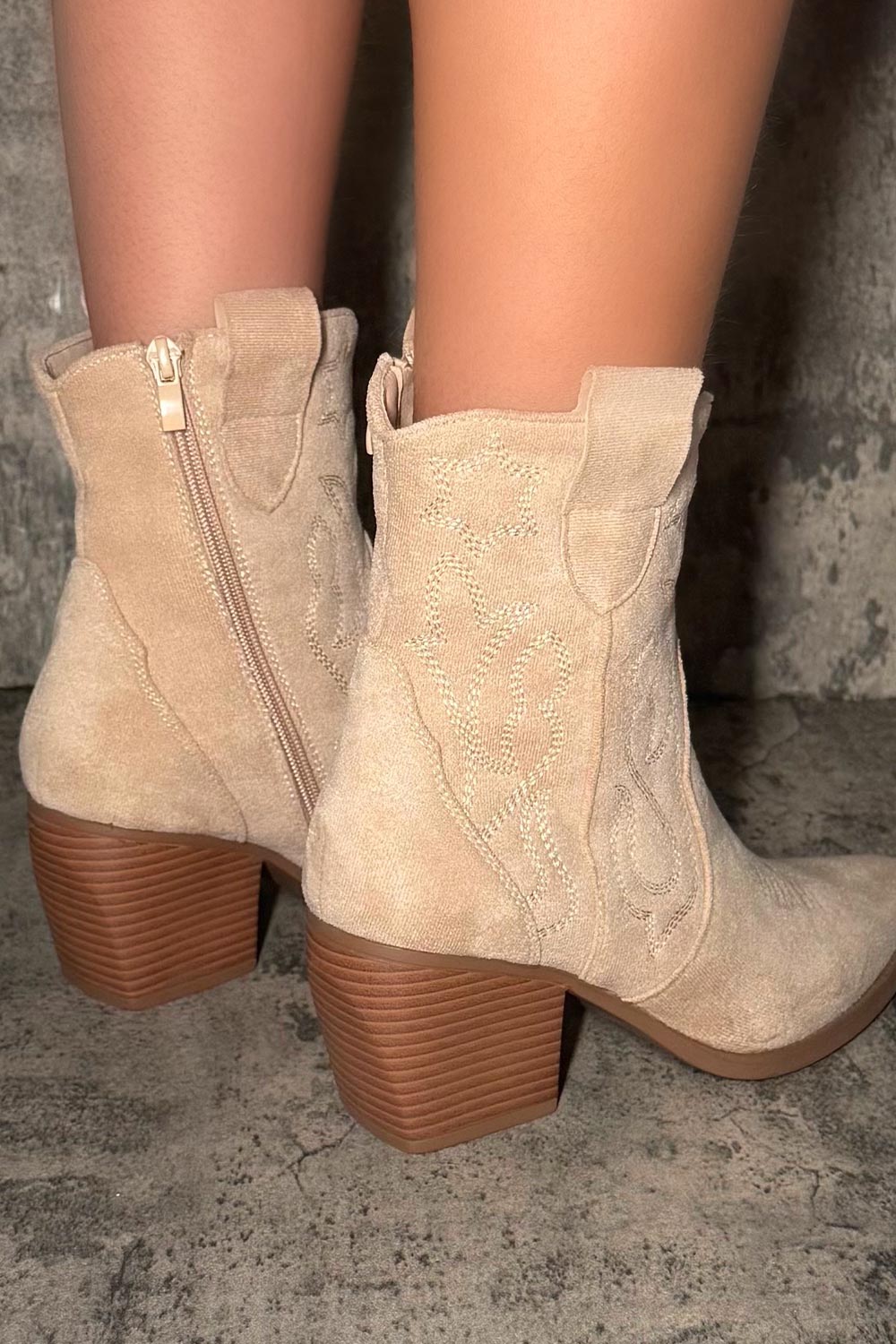 Cowboy Ankle Boots Beige