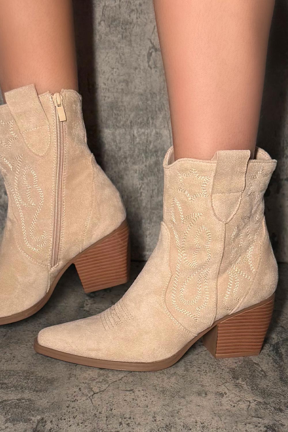 Cowboy Ankle Boots Beige