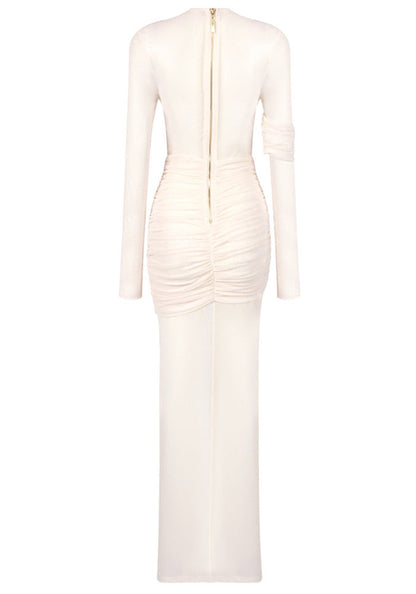 Long Sleeve Draped Maxi Dress Ivory