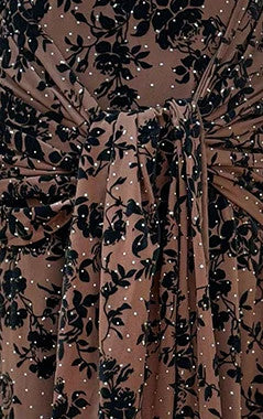 Long Sleeve Embellished Lace Maxi Dress Brown