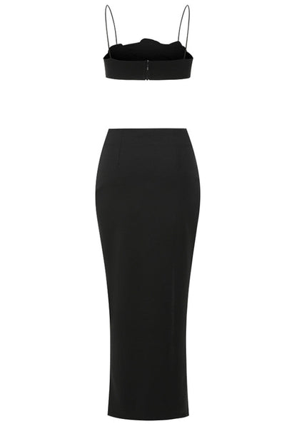 Crystal Floral Two Piece Maxi Dress Black
