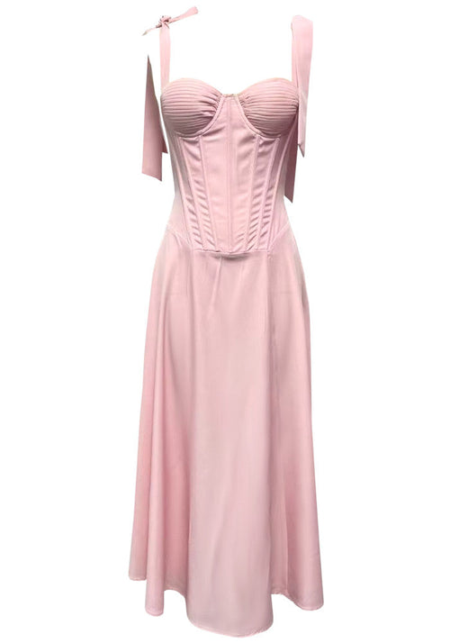 Bustier Corset A Line Midi Dress Pink