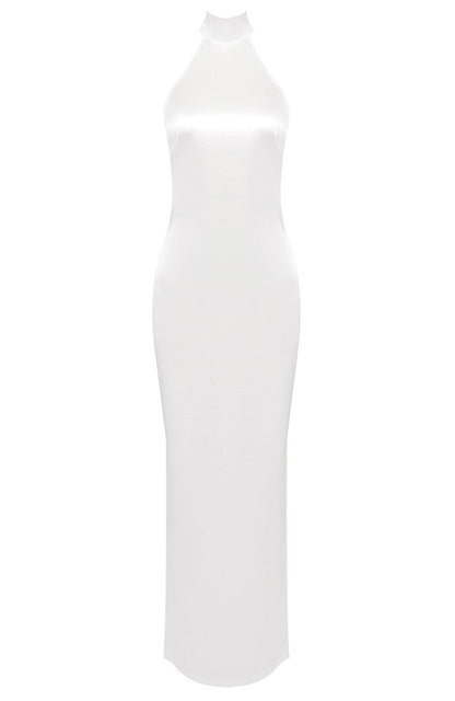 Halter Pearl Backless Maxi Dress White