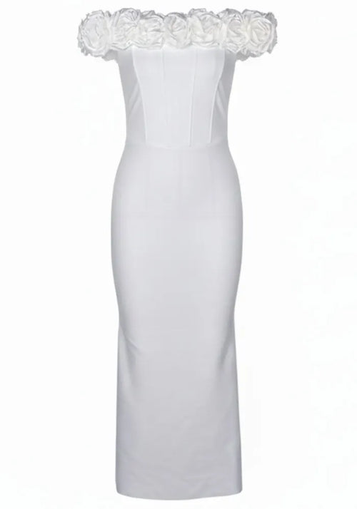 Floral Bardot Midi Dress White