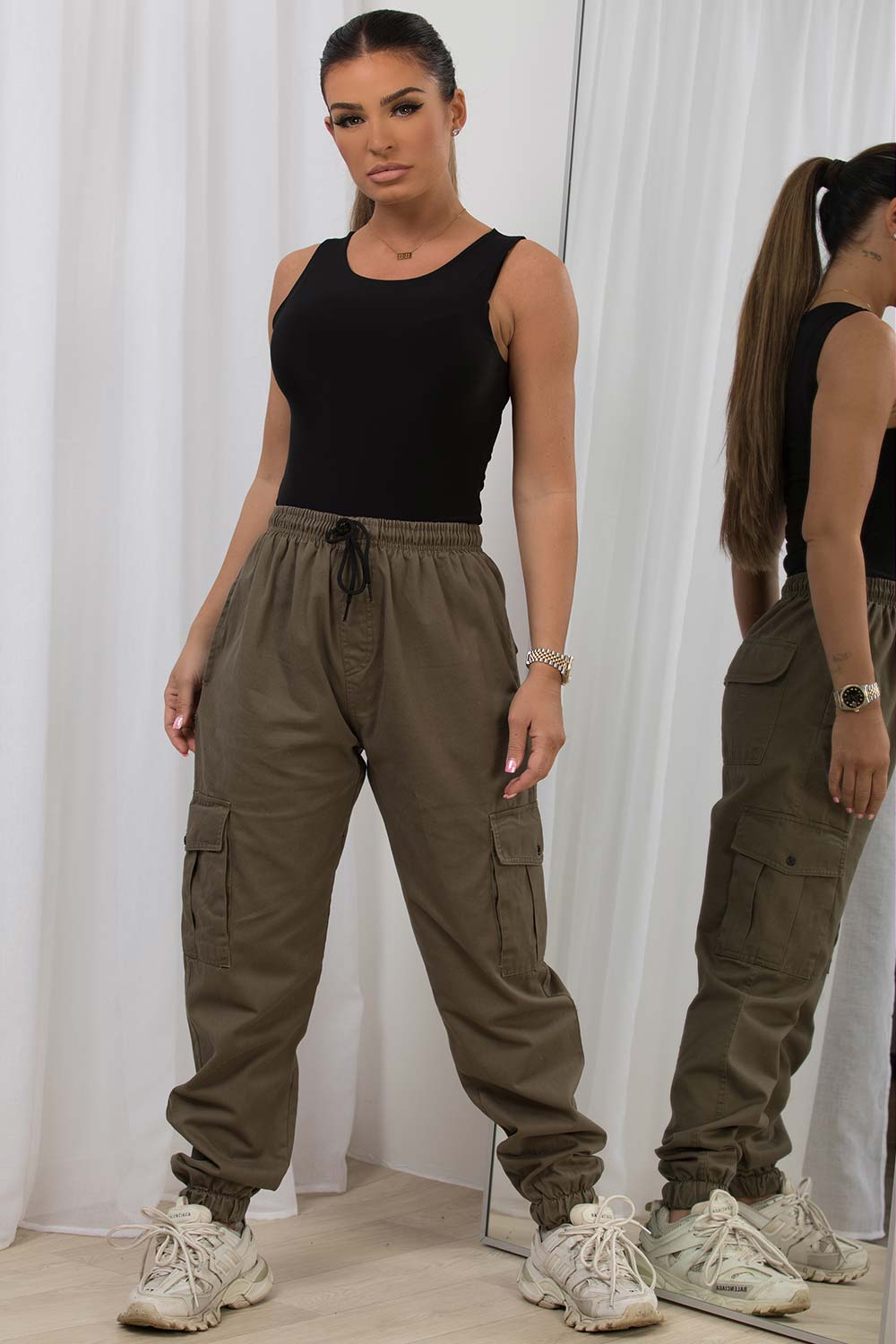 Cargo Trousers With Cuffed Bottoms Khaki