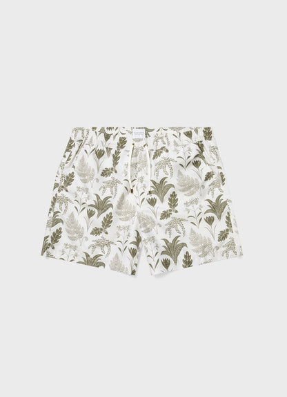 Mens Leaf Print Swim Short In Ecru Ksmshr3705P Whhg