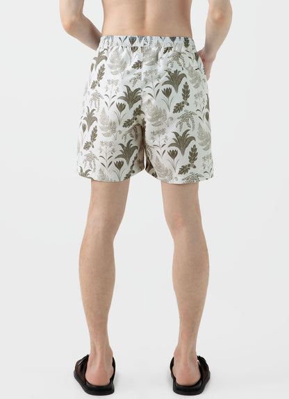 Mens Leaf Print Swim Short In Ecru Ksmshr3705P Whhg