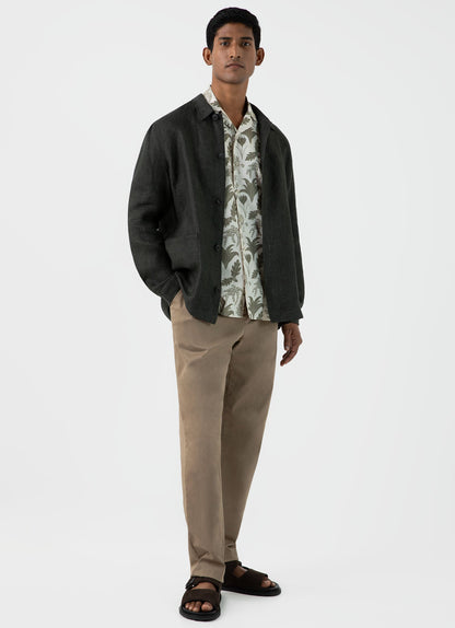 Mens Leaf Print Camp Collar Shirt In Ecru Ksmsht2009P Whhg
