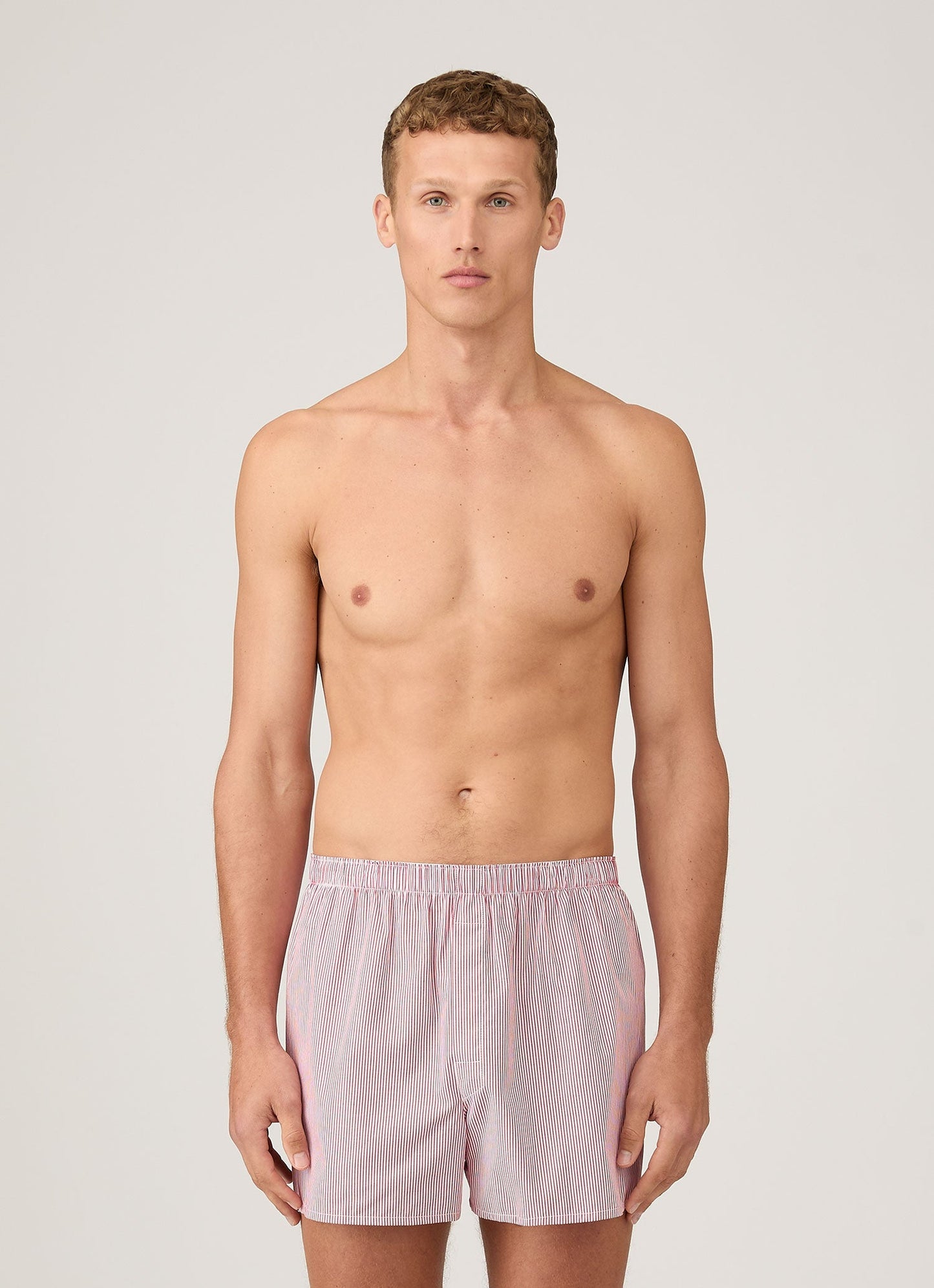 Mens Poplin Cotton Boxer Short In White Red Pinstripe Mbox4700 Staz