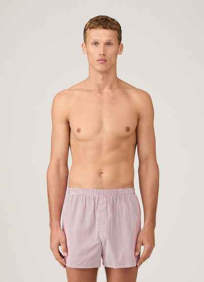 Mens Poplin Cotton Boxer Short In White Red Pinstripe Mbox4700 Staz