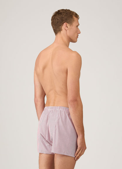 Mens Poplin Cotton Boxer Short In White Red Pinstripe Mbox4700 Staz