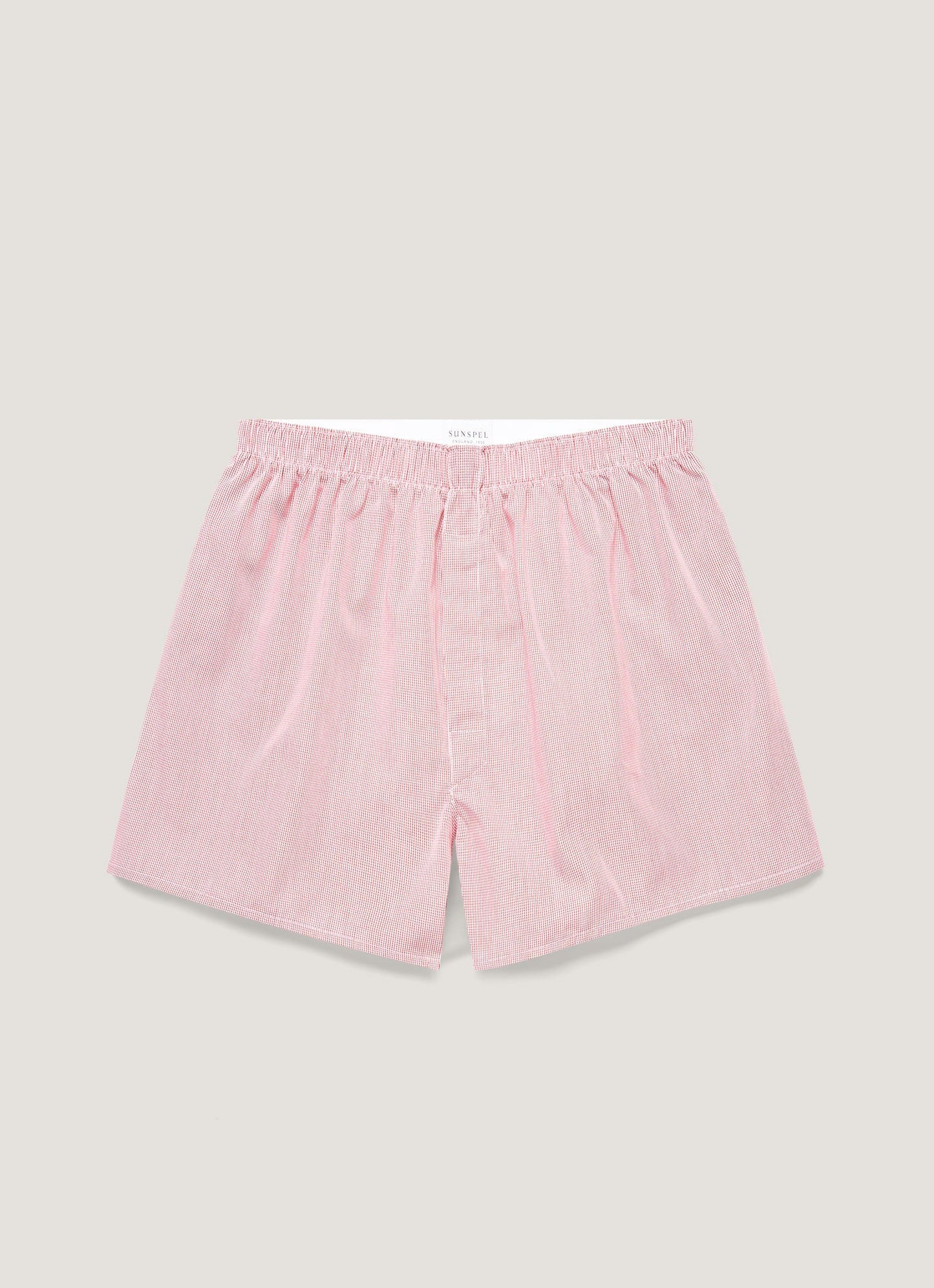 Mens Poplin Cotton Boxer Short In White Red Micro Gingham