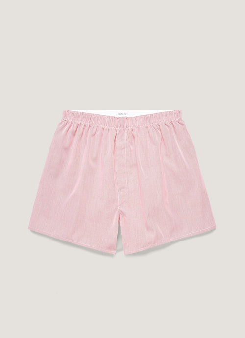 Mens Poplin Cotton Boxer Short In White Red Micro Gingham