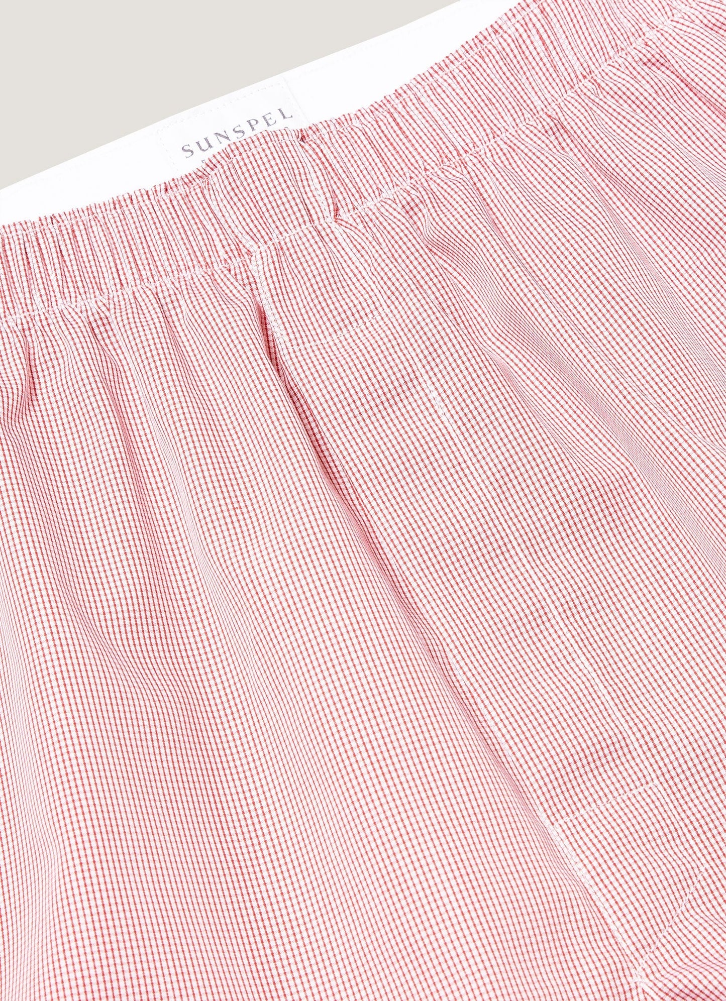 Mens Poplin Cotton Boxer Short In White Red Micro Gingham