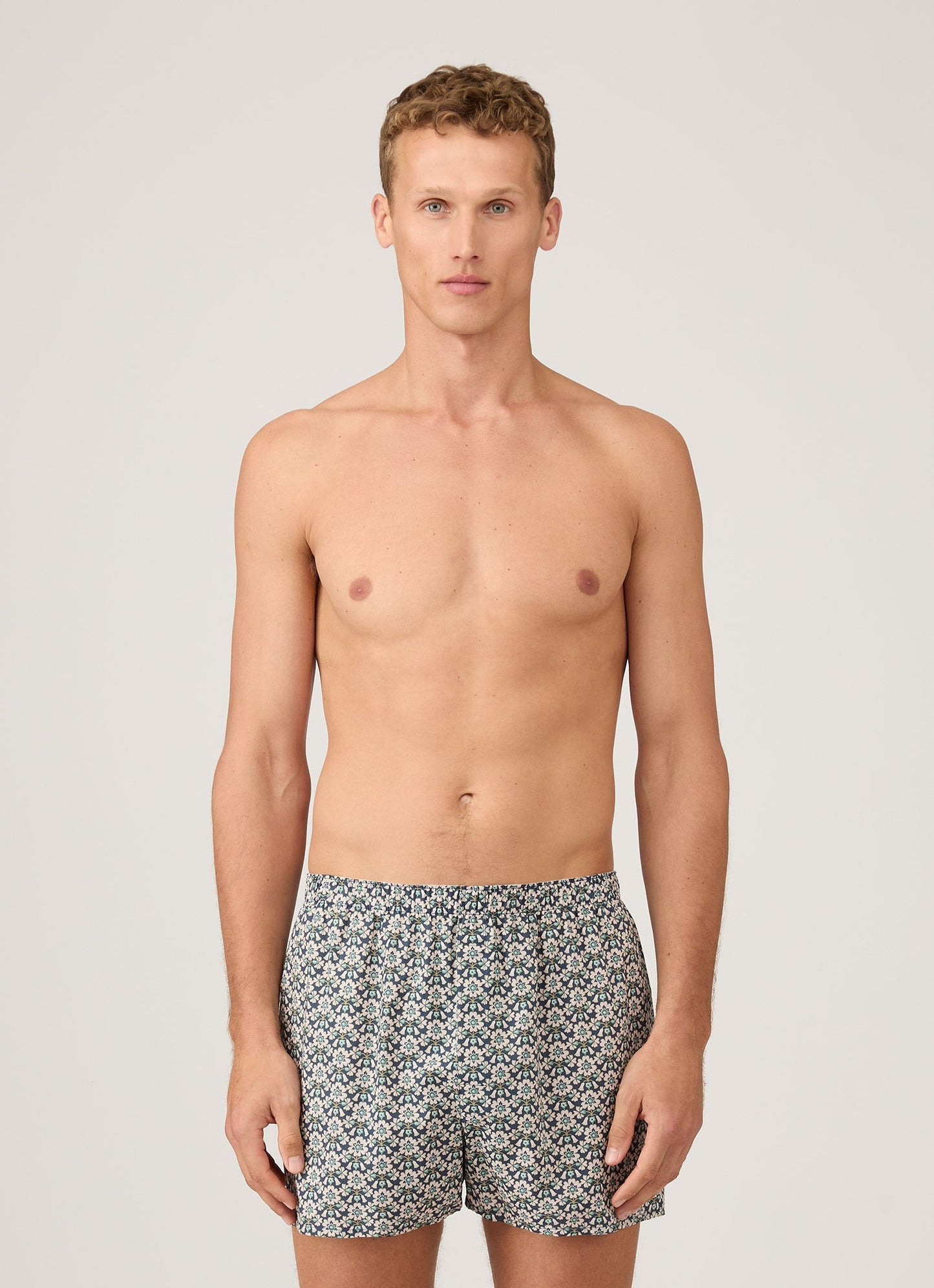 Mens Classic Boxer Shorts In Liberty Fabric In Navy White Macsen Mbox4701L Buwi