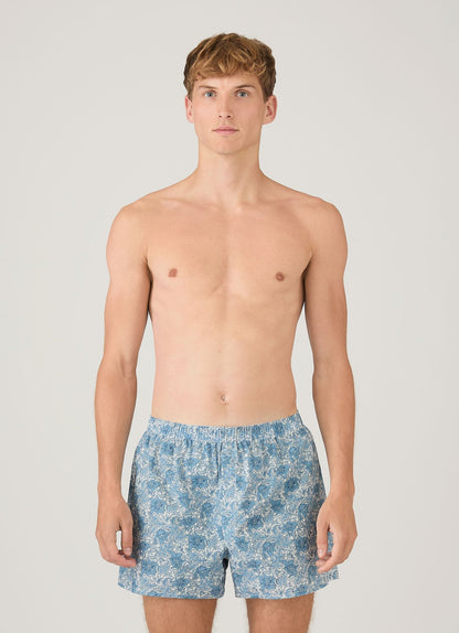 Mens Classic Boxer Shorts In Liberty Fabric In Stone Blue Floral Mbox4701L Buxb