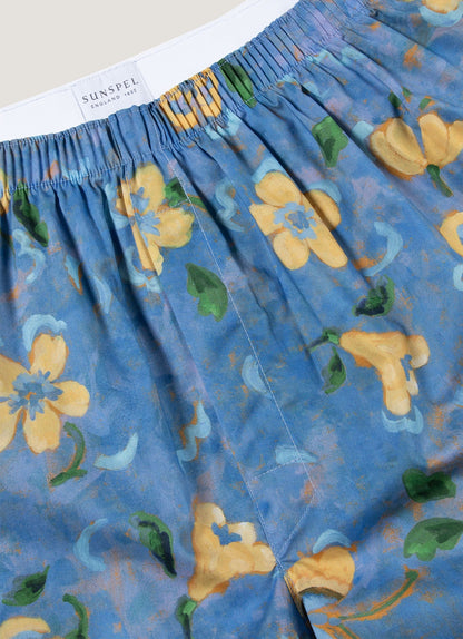 Mens Classic Boxer Short In Liberty Fabric In Blue Tulip Mbox4701L Buxc