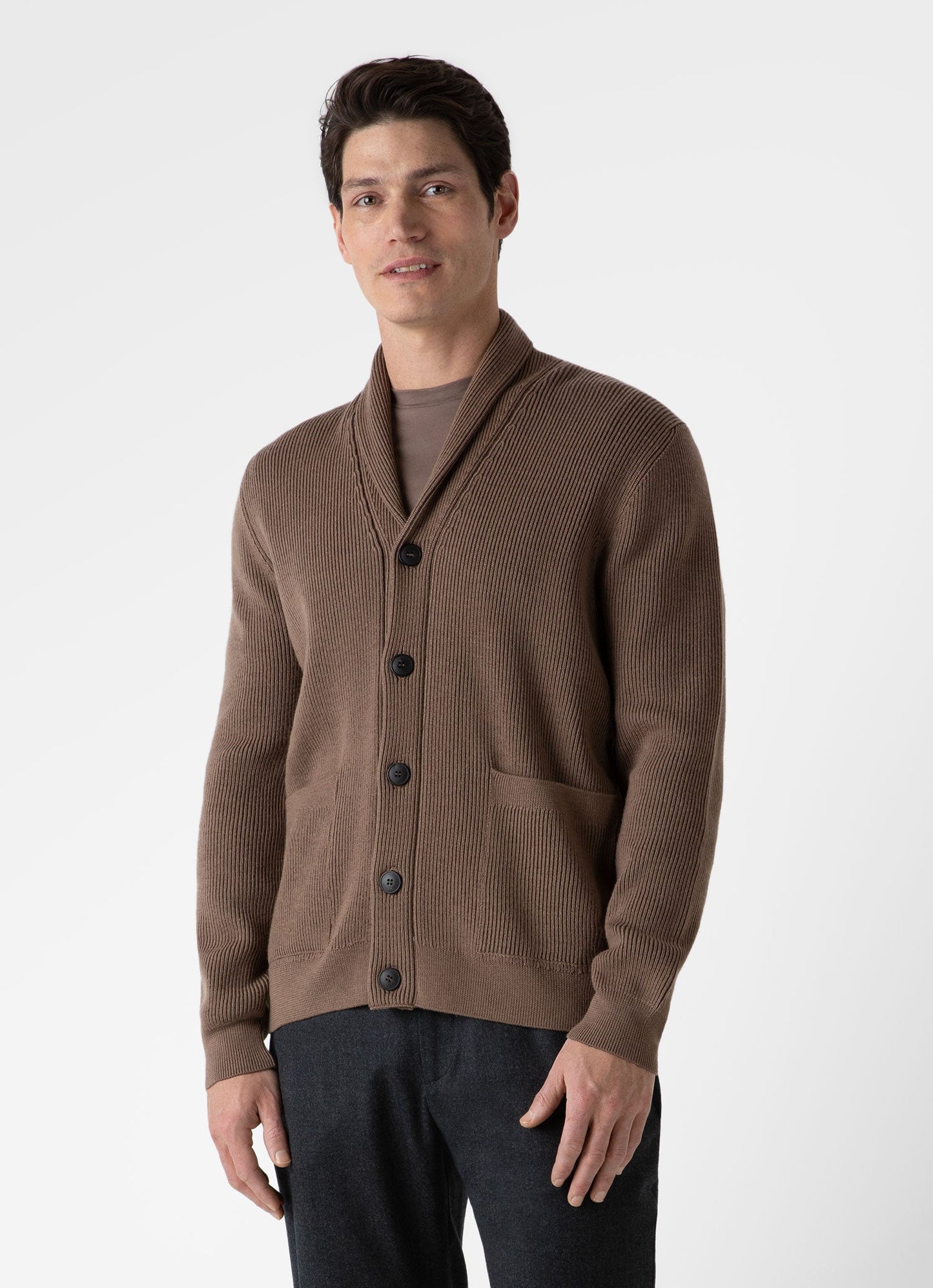 Mens Ribbed Shawl Neck Cardigan In Cedar Mcar8222 Breh