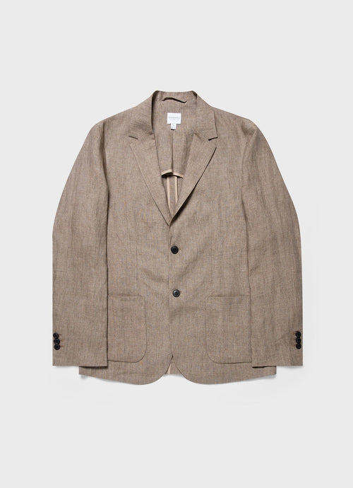 Mens Linen Unstructured Blazer In Dark Sand Mjac7075 Brey