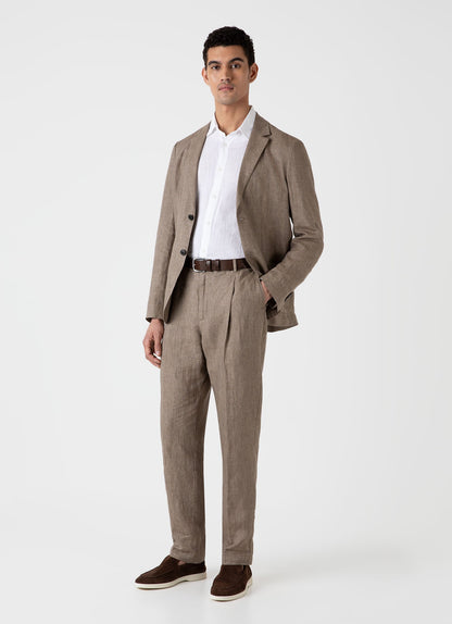 Mens Linen Unstructured Blazer In Dark Sand Mjac7075 Brey