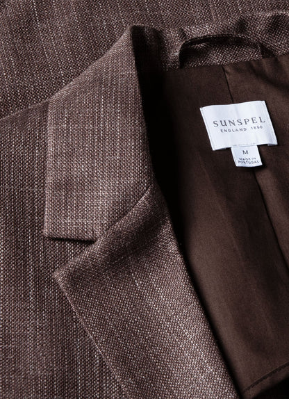 Mens Silk Linen Wool Blazer In Dark Sand Mjac7146 Brey