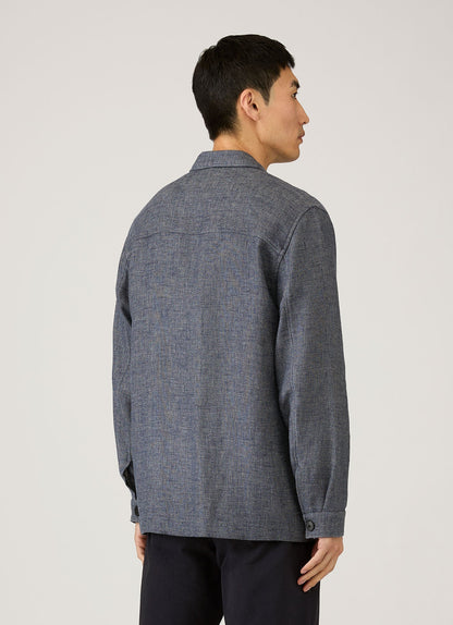Mens Cotton Linen Twill Twin Pocket Jacket In Denim Blue Mjac7166 Buds