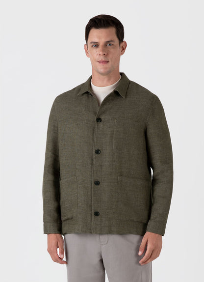 Mens Cotton Linen Twill Twin Pocket Jacket In Khaki Mjac7166 Gngy
