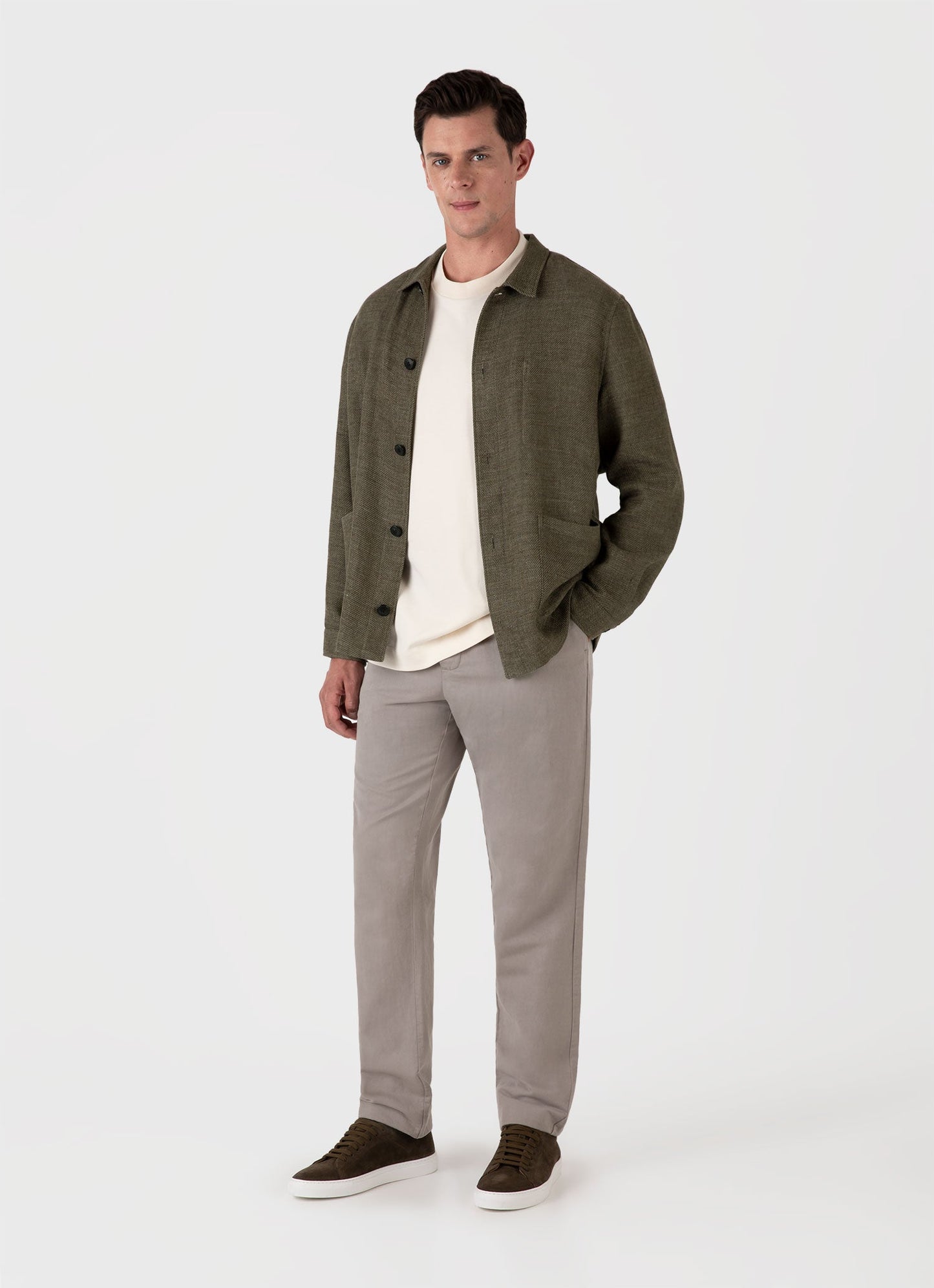 Mens Cotton Linen Twill Twin Pocket Jacket In Khaki Mjac7166 Gngy