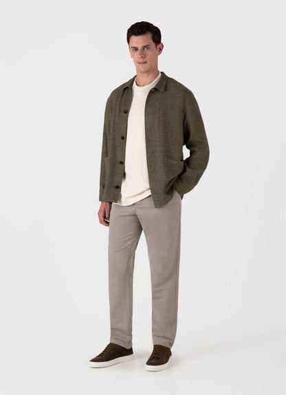 Mens Cotton Linen Twill Twin Pocket Jacket In Khaki Mjac7166 Gngy