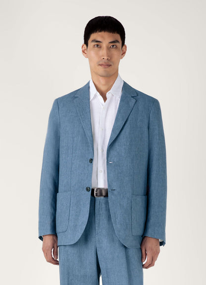 Mens Linen Blazer In Soft Denim Melange Mjac7186 Buwd