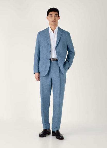 Mens Linen Blazer In Soft Denim Melange Mjac7186 Buwd