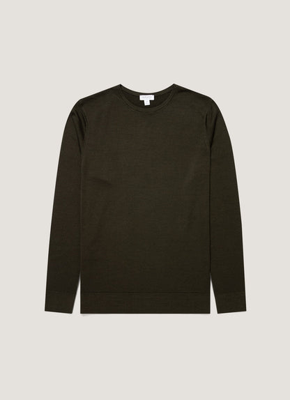 Mens Extra Fine Merino Crew Neck In Dark Green Mjum8058 Gnin
