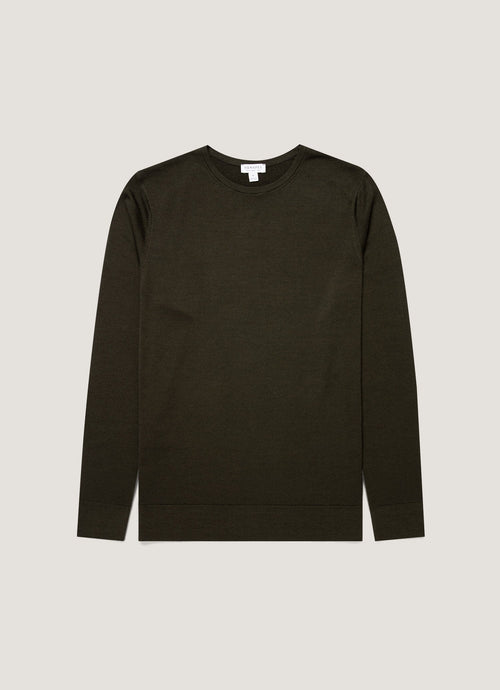 Mens Extra Fine Merino Crew Neck In Dark Green Mjum8058 Gnin