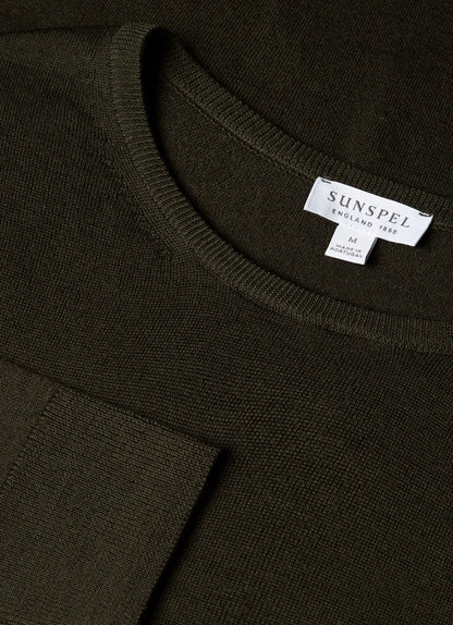 Mens Extra Fine Merino Crew Neck In Dark Green Mjum8058 Gnin