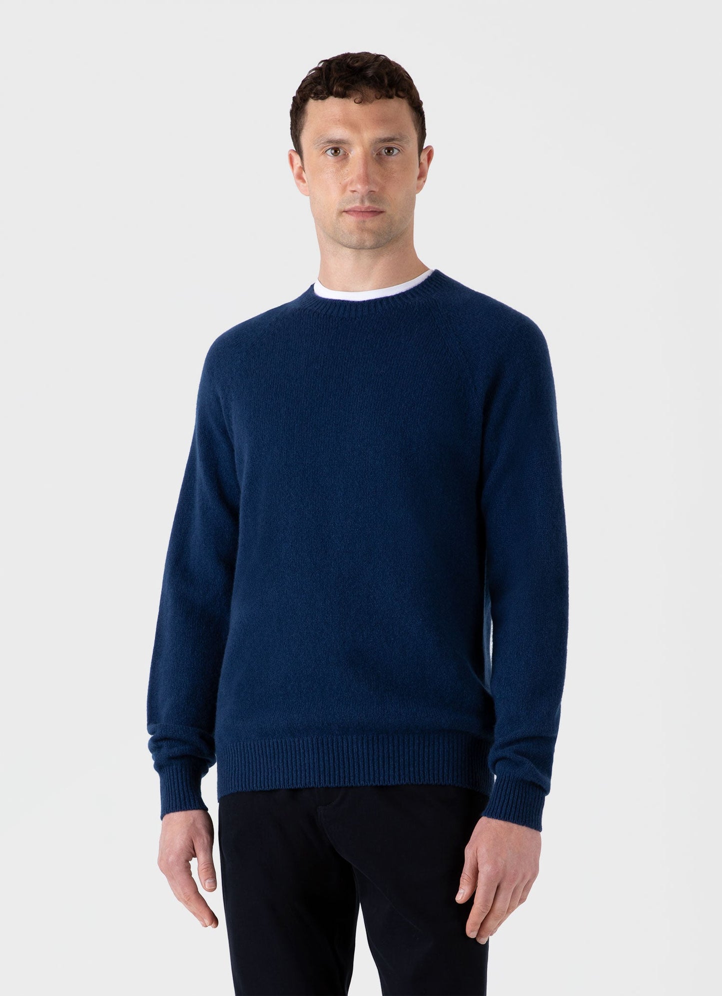 Mens Lambswool Crew Neck Jumper In Naval Blue Mjum8066 Buvm