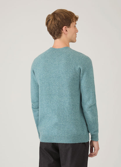 Mens Lambswool Crew Neck Jumper In Steel Green Mjum8066 Gniu