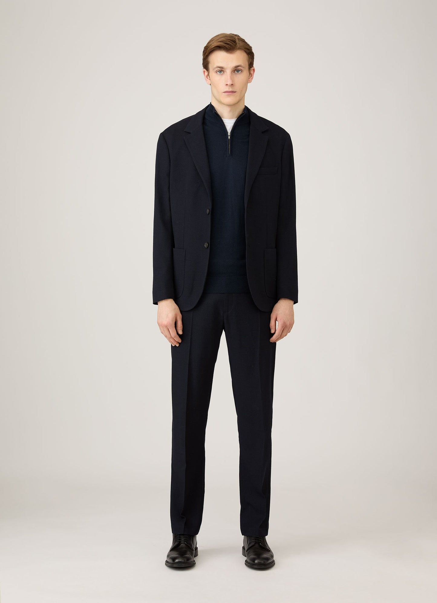 Mens Extra Fine Merino Zip Neck In Navy Mjum8116 Buaa