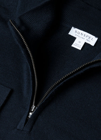 Mens Extra Fine Merino Zip Neck In Navy Mjum8116 Buaa