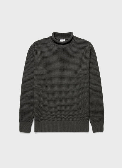 Mens Merino Fisherman Jumper In Khaki Mjum8185 Gngy