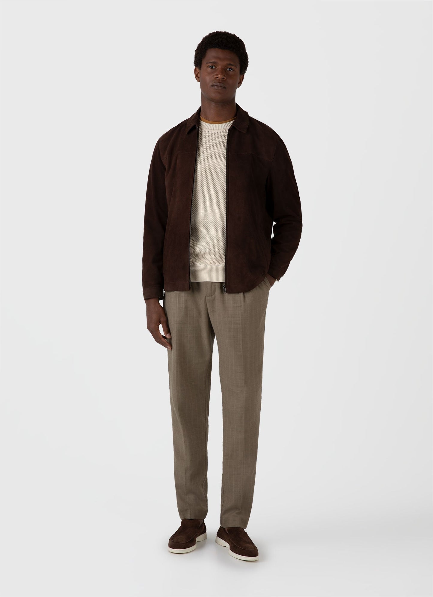 Mens Honeycomb Cotton Crew Neck Jumper In Ecru Mjum8207 Whcr