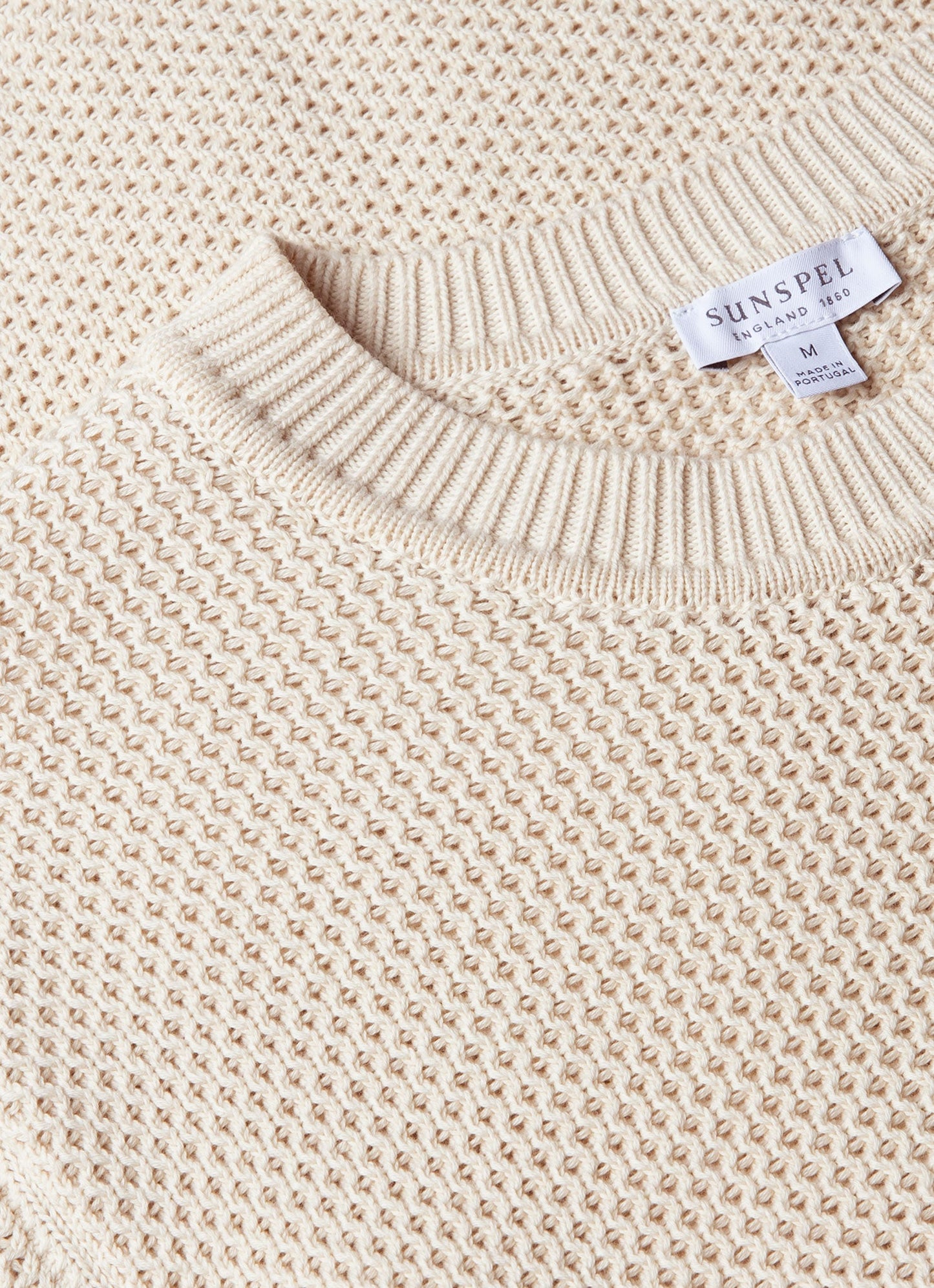 Mens Honeycomb Cotton Crew Neck Jumper In Ecru Mjum8207 Whcr